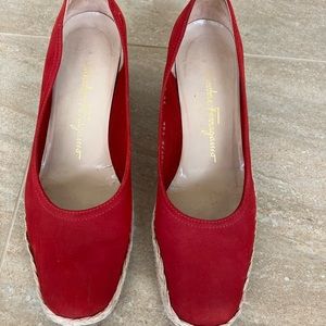 Salvatore Ferragamo Italy Red Suede Espadrilles, 7.5M